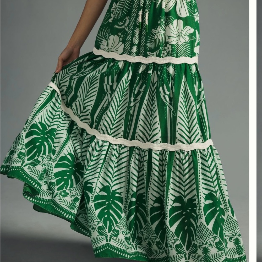 Farm Rio Green Macaw  Maxi Skirt  L